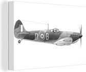 Canvas Schilderij Een illustratie van een Supermarine Spitfire - zwart wit - 120x80 cm - Wanddecoratie