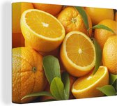 Canvas Schilderij Sinaasappel - Blad - Fruit - 80x60 cm - Wanddecoratie