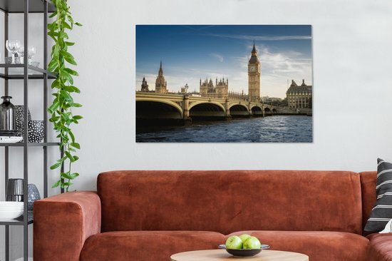 Big Ben de la Tamise en toile 120x80 cm - impression photo sur toile peinture Décoration murale salon / chambre à coucher) / Villes Peintures Toile