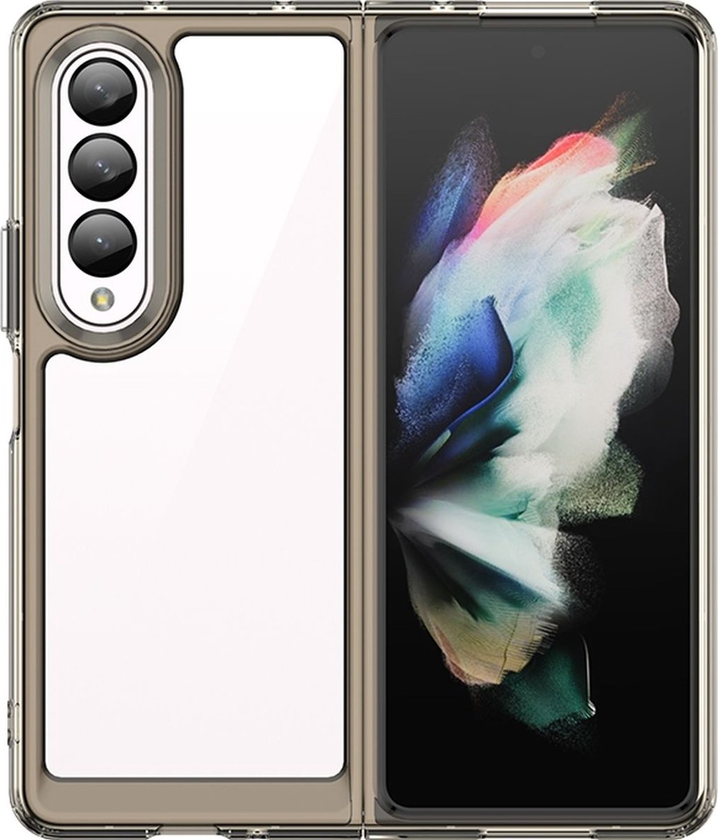 Mobigear Hoesje geschikt voor Samsung Galaxy Z Fold 4 Telefoonhoesje Hardcase | Mobigear Crystal Backcover | Galaxy Z Fold 4 Case | Back Cover - Transparant / Grijs