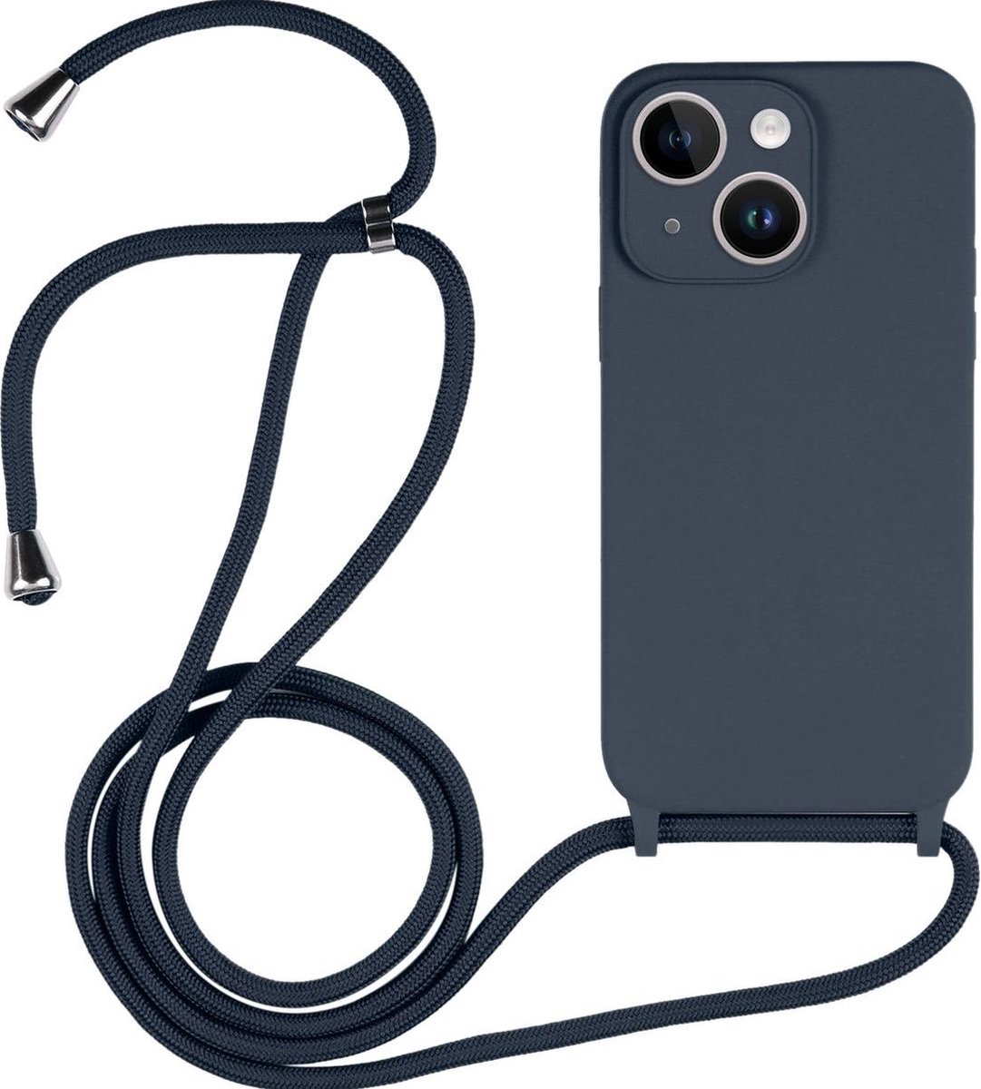 Mobigear Telefoonhoesje geschikt voor Apple iPhone 14 Siliconen | Mobigear Lanyard Hoesje met koord - Donkerblauw