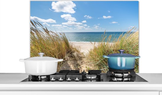 Foto: Spatscherm spatscherm strand zee natuur strand helmgras 90x60 cm keuken achterwand spatwand