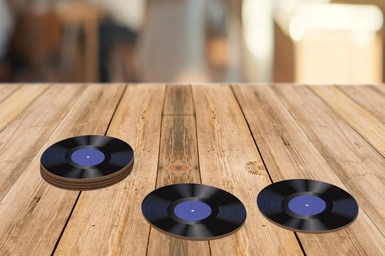 Sous- Sous-verres - Lp - Vinyl - Rétro - Rond - Blauw - Sous- Sous-verres pour verres 10x10 cm - 6 pièces