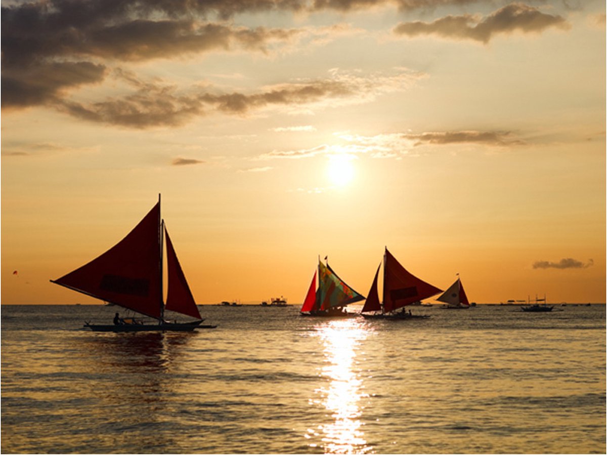 Fotobehang - sailing boats - sunset.