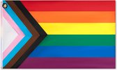 Progressieve vlag LGBTQIA Regenboog rainbow gay pride progressieve vlag 90 x 150 cm trans queer non binair lesbian gay homosexual silk printed messing ogen weerbestendig