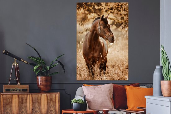 Sticker Muursticker Paarden - Portrait photo cheval dans la nature - 80x120 cm - Film adhésif autocollant - Sticker mural repositionnable