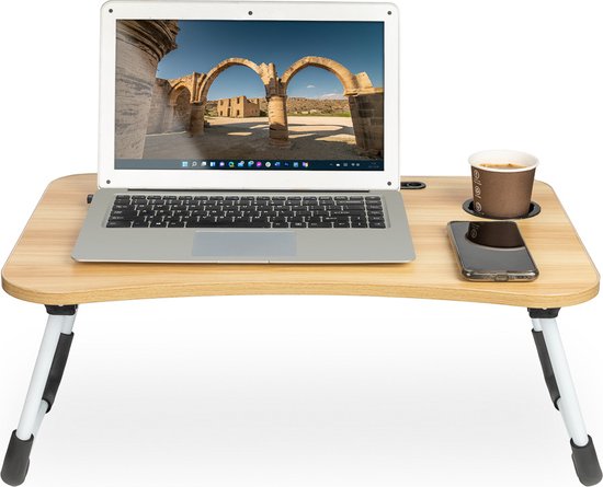 Laptoptafel - Laptopstandaard - Schoottafel - Bedtafel - MDF Hout - Naturel - 60x40x25 cm