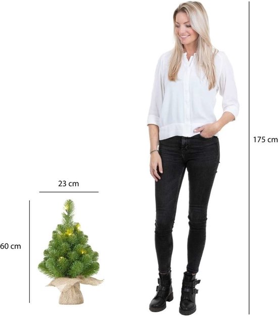 Sapin de Noël artificiel Black Box Norton - 60 cm - avec toile de jute - vert - 20 lumières LED blanc chaud