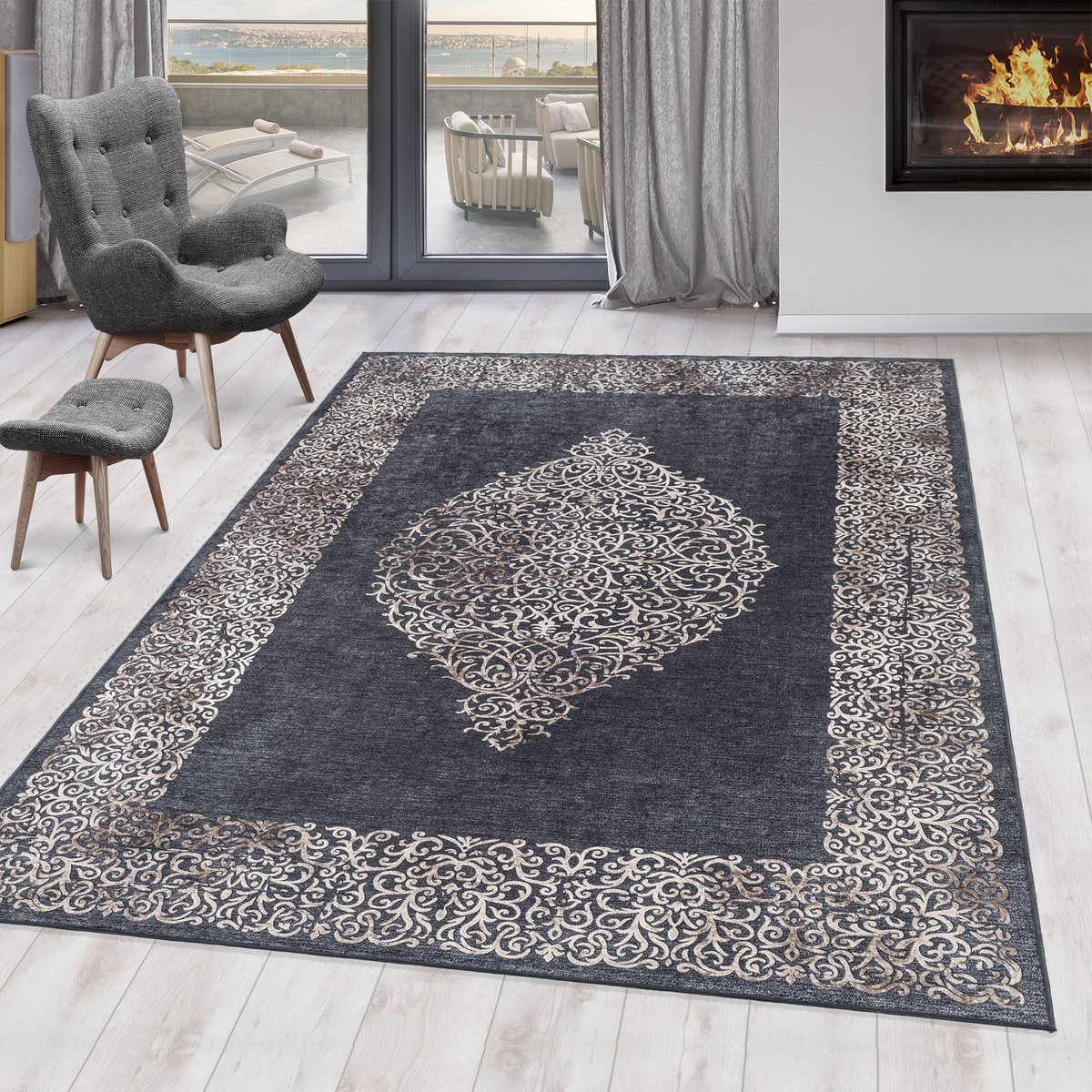 Fiesta vloerkleed 200x290cm zwart 4303