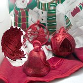 Hetty'S - Unieke set rode  Kerstboomhangers - Paard -  Bal - Klok - Bal met kasteel -