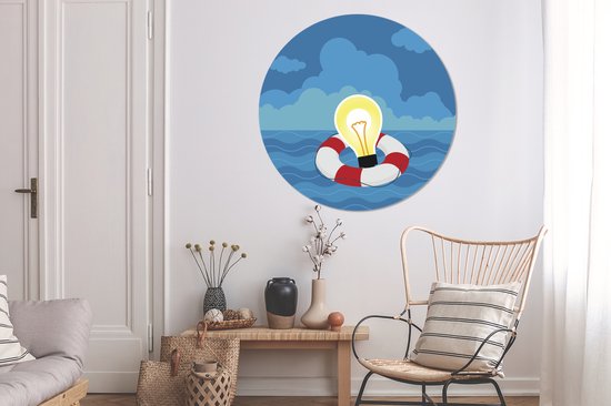 Illustration d'une lampe dans une bouée de sauvetage Plaque murale en plastique ⌀ 150 cm XXL / Groot format!