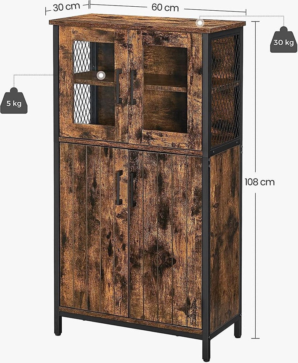 Hoppa! - Badkamermeubel - Opbergkast, Verstelbare Plank - Vintage Bruin-Zwart