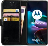 Rosso Element Book Case Wallet Hoesje Geschikt voor Motorola Edge 30 | Portemonnee | 3 Pasjes | Magneetsluiting | Stand Functie | Zwart