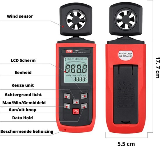 AI-100APP - Medidor de viento digital con Bluetooth, medidor de velocidad del viento para velocidad del flujo de aire, temperatura del viento, enfriamiento del viento, comprobador con teléfono