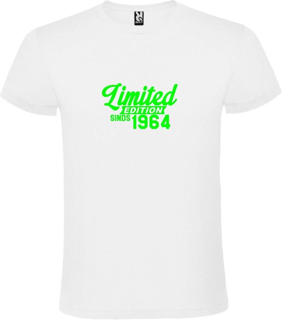 Wit T-Shirt met “ Limited edition sinds 1964 “ Afbeelding Neon Groen Size XXXXXL