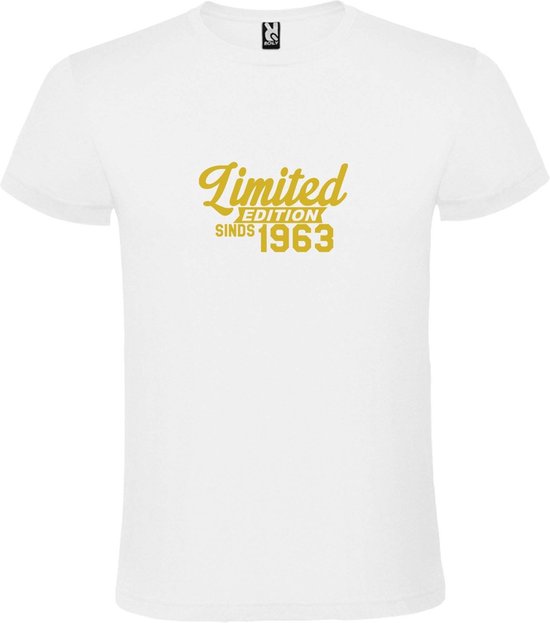 Wit T-Shirt met “ Limited edition sinds 1963 “ Afbeelding Goud Size XL