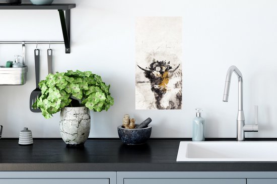 Affiche Scottish Highlander - Peinture - Fleurs - 20x40 cm