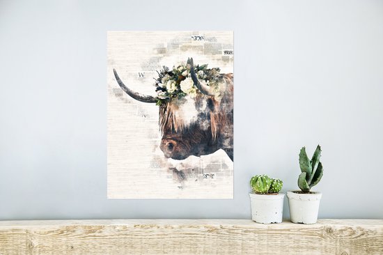 Affiche Scottish Highlander - Fleurs - Journal - 30x40 cm