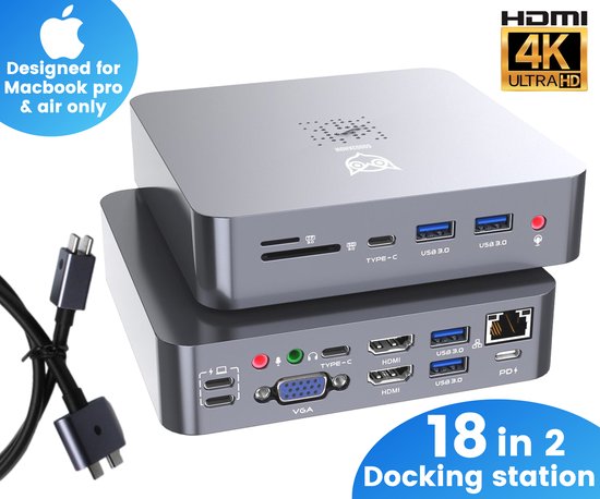 Good2know Macbook Hub - Docking station - 18 in 2 - 4k HDMI - Usb Splitter - Alleen Geschikt voor Macbook Air en Macbook Pro