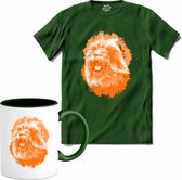 Oranje Leeuw - Oranje elftal WK / EK voetbal kampioenschap - bier feest kleding - grappige zinnen, spreuken en teksten - T-Shirt met mok - Heren - Bottle Groen - Maat 3XL