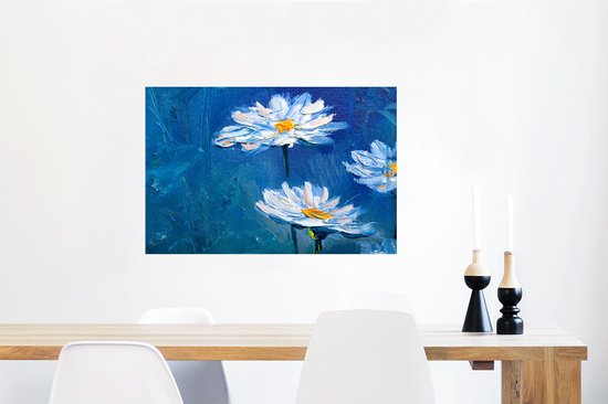 Poster Schilderij - Olieverf - Bloemen - Blauw - 60x40 cm