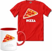 Pizza - grappig verjaardag kleding cadeau - eten teksten - T-Shirt met mok - Heren - Rood - Maat 4XL