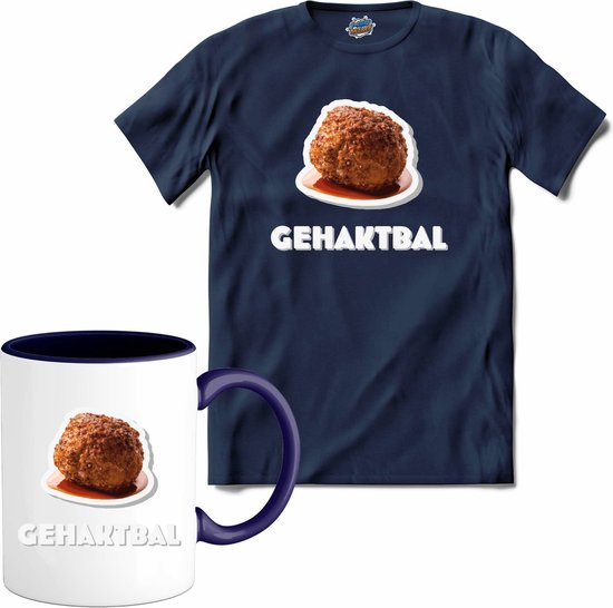 Gehaktbal - grappig verjaardag kleding cadeau - eten teksten - T-Shirt met mok - Heren - Navy Blue - Maat L