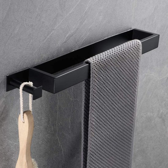 OETAMS Handdoekhouder voor badkamer, zelfklevend, handdoekhouder zonder boren, 180 ° draaibaar, dubbel roestvrij staal, 39 cm