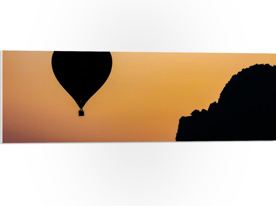 WallClassics - PVC Schuimplaat- Silhouette van een Luchtballon en Bergen - 90x30 cm Foto op PVC Schuimplaat