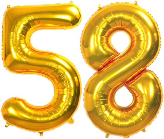 Folie Ballon Cijfer 58 Jaar Goud Verjaardag Versiering Helium Cijfer Ballonnen Feest versiering Met Rietje - 86Cm