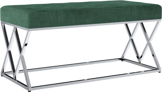 Prolenta Premium – Bankje 97 cm fluweel en roestvrij staal groen