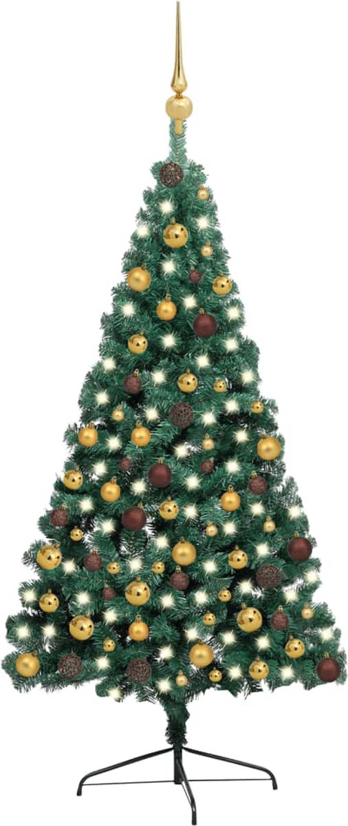 Prolenta Premium - Kunstkerstboom met LED's en kerstballen half 210 cm groen