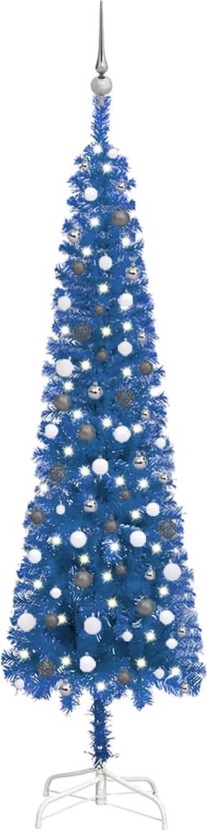 Prolenta Premium - Kerstboom met LED's en kerstballen smal 240 cm blauw