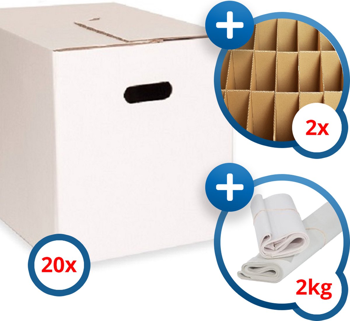 20x KlikKlak® premium verhuisdoos + 2kg papier + 2 vakverdeling - 48x32x33