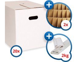 20x KlikKlak® premium verhuisdoos + 2kg papier + 2 vakverdeling - 48x32x33