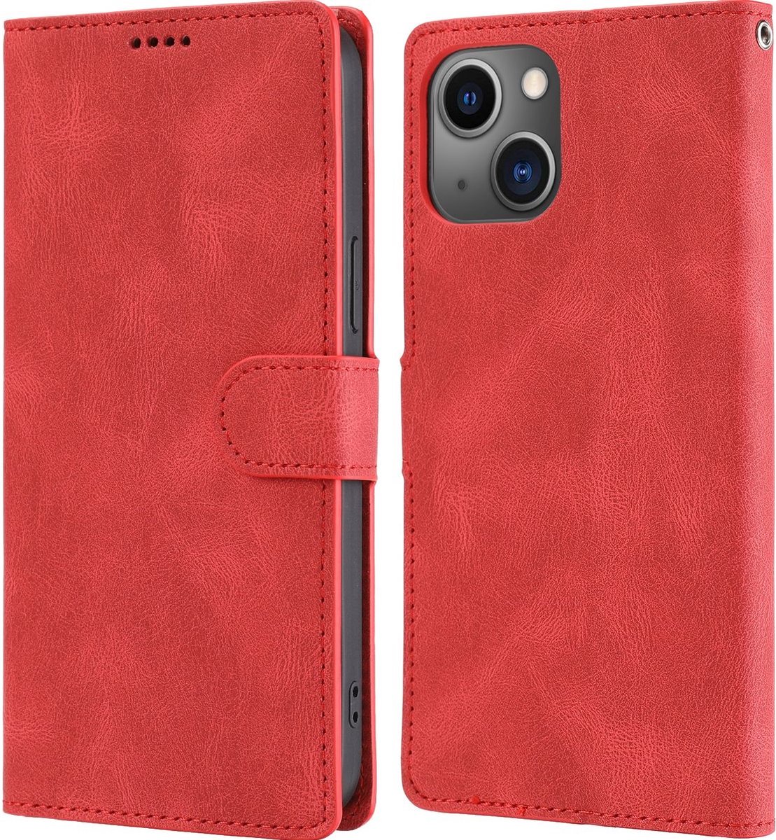 Mobigear Telefoonhoesje geschikt voor Apple iPhone 14 Hoesje | Mobigear Wallet Bookcase Portemonnee | Pasjeshouder voor 3 Pasjes | Telefoonhoesje voor Pinpas / OV Kaart / Rijbewijs - Rood