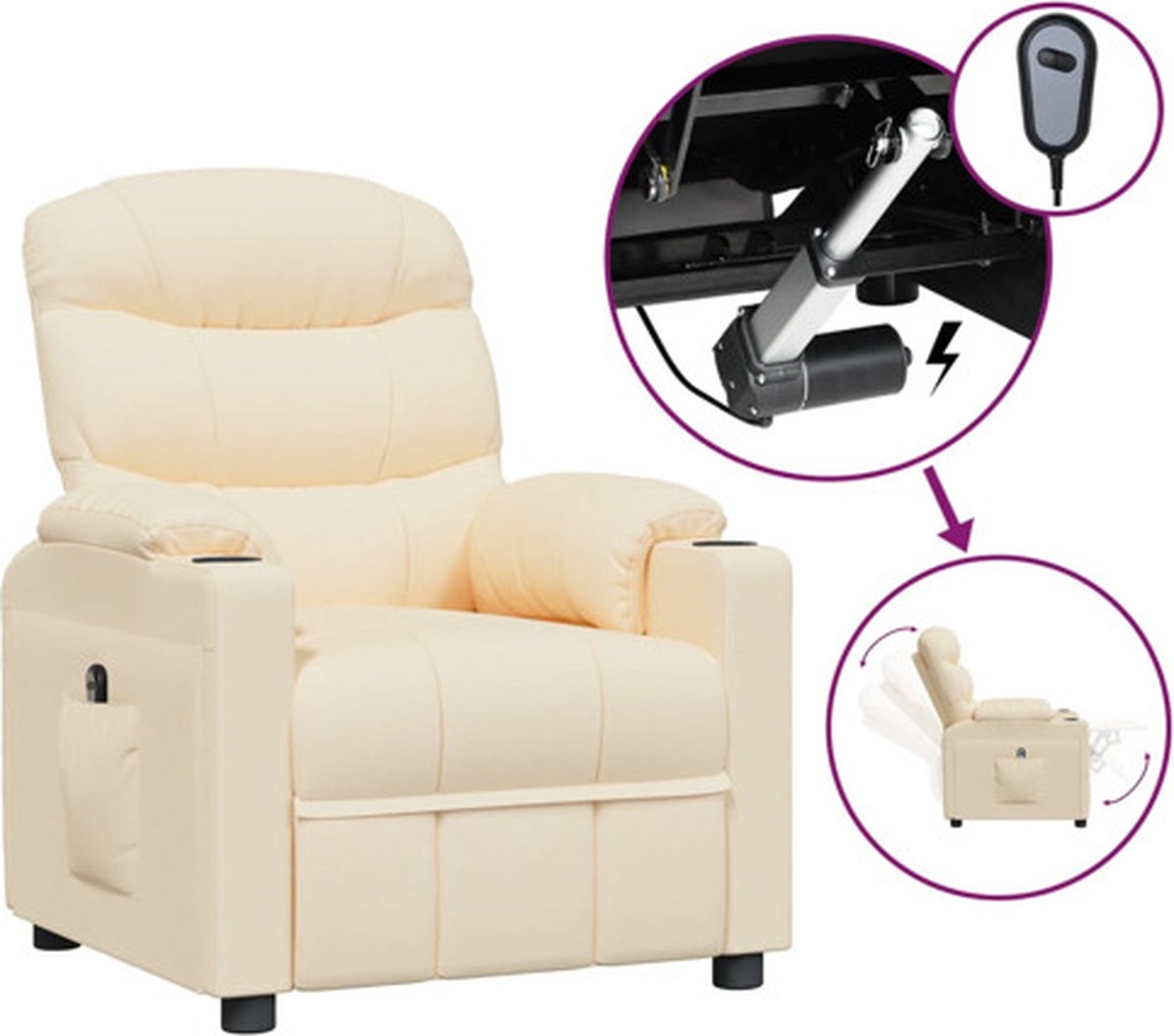 vidaXL Fauteuil - verstelbaar - elektrisch - stof - crèmekleurig