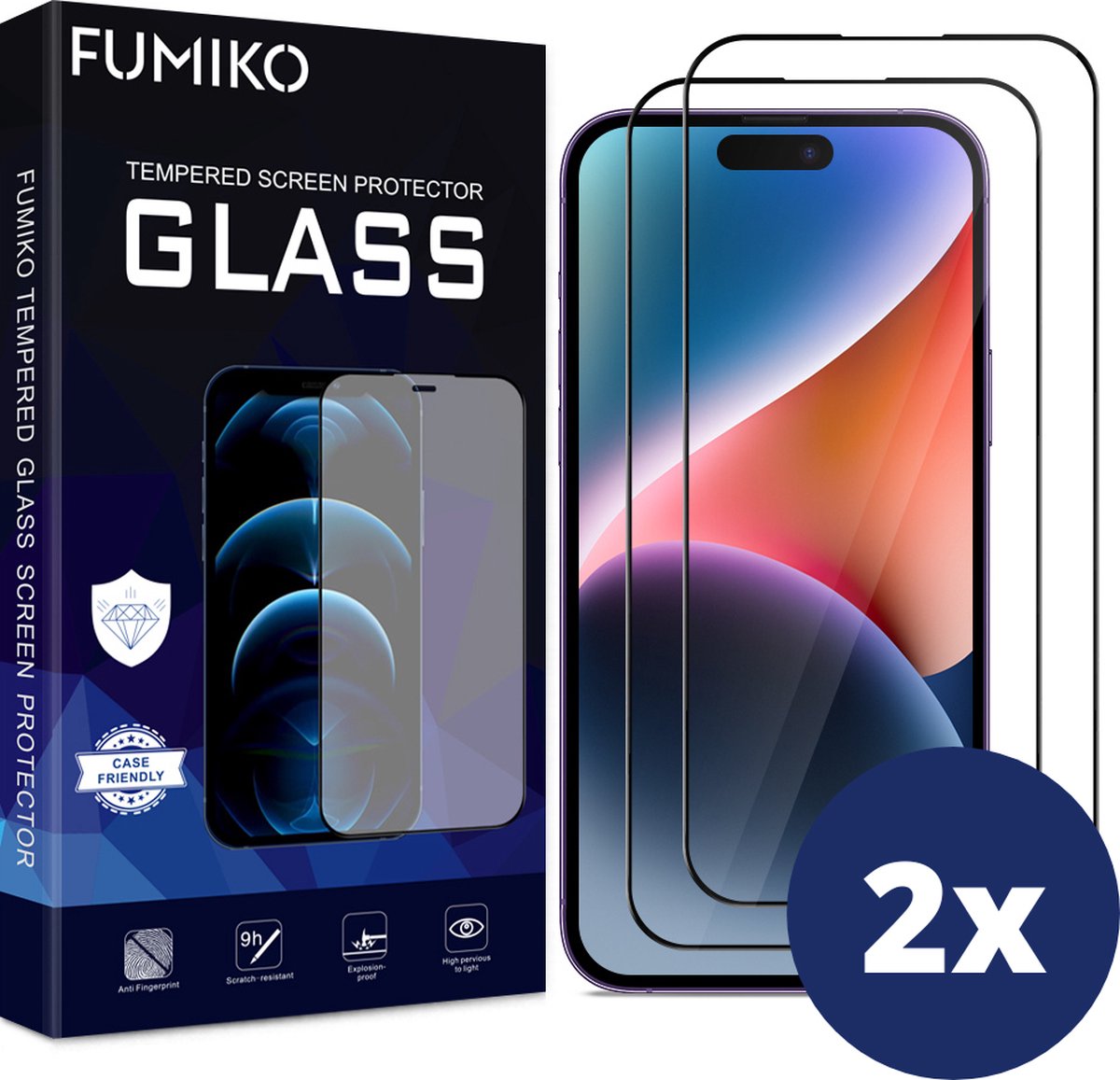 FUMIKO Screenprotector iPhone 14 Pro - Screen Protector Beschermglas - 2 Stuks