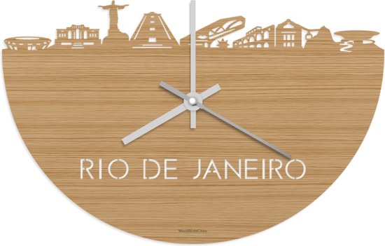 Skyline Klok Rio de Janeiro Bamboe hout - Ø 40 cm - Stil uurwerk - Wanddecoratie - Meer steden beschikbaar - Woonkamer idee - Woondecoratie - City Art - Steden kunst - Cadeau voor hem - Cadeau voor haar - Jubileum - Trouwerij - Housewarming -