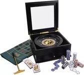 Longfield roulette set compleet in zwarte luxe houten opberg kist