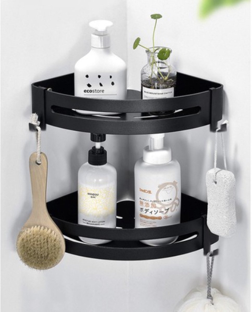 T.R. Goods Hoek Doucherek RVS 20cm x 20cm Zwart Douche rekje hoek