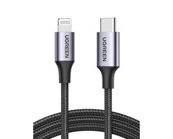 UGREEN 3A USB-C naar Apple Lightning Kabel PD 20W MFi 1M Zwart