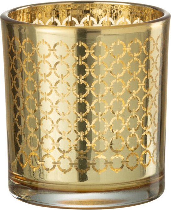 J-Line theelichthouder Cirkel - glas - goud - 4 stuks