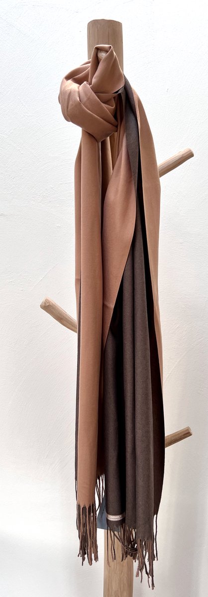 Lundholm Sjaal heren winter xl - hoogwaardige kwaliteit met kasjmier - cashmere sjaal licht en donkerbruin - mannen cadeautjes tip | Scandinavisch design - Reykjavik serie