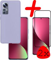 Hoes Geschikt voor Xiaomi 12 Pro Hoesje Siliconen Back Cover Case Met 2x Screenprotector - Hoesje Geschikt voor Xiaomi 12 Pro Hoes Cover Hoesje - Lila