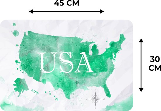 Set de table - Wereldkaart - États-Unis - Vert - 45x30 cm - 6 pièces