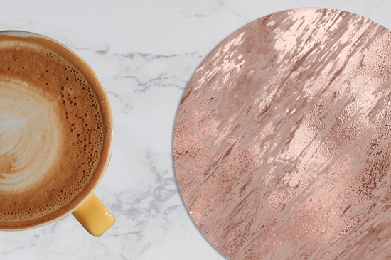 Sous- Sous-verres pour verres - Ronds - Imprimé marbré - Rosé - Or - 10x10 cm - Sous-verres - 6 pièces