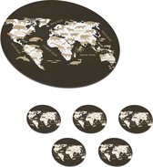 Onderzetters voor glazen - Rond - Wereldkaart - Wit - Dieren - 10x10 cm - Glasonderzetters - 6 stuks
