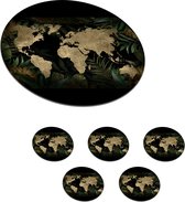 Onderzetters voor glazen - Rond - Wereldkaart - Goud - Bladeren - 10x10 cm - Glasonderzetters - 6 stuks