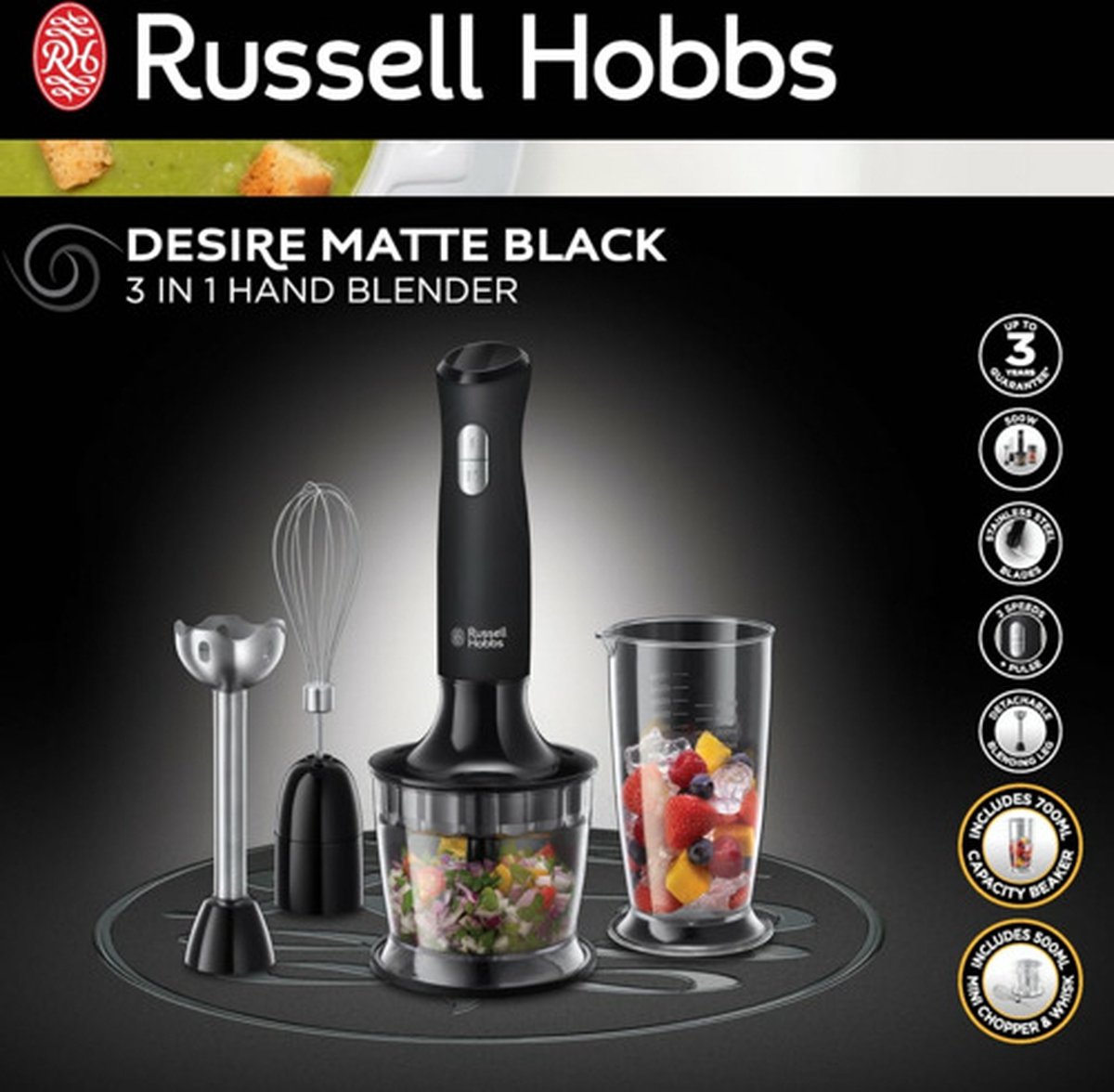Russell Hobbs 24702-56 Desire Matte Black 3-in-1 Staafmixer | bol.com